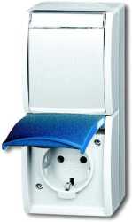 Aufputz Steckdose senkrecht 2-fach mit Klappdeckel / Beschriftungsfeld 