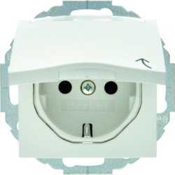 SCHUKO-Steckdose mit Klappdeckel und Beschriftungsfeld polarweiß/ matt 