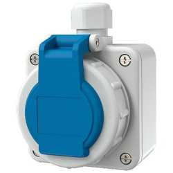 Schuko-Aufbausteckdose blau 16A 2P+E 230V IP68 