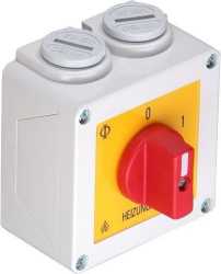 Heizungsnotschalter roter Griff gelbes Schild Gehäuse IP42 