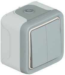 Wippschalter Serie Feuchtraum Aufputz Plexo 55 grau 