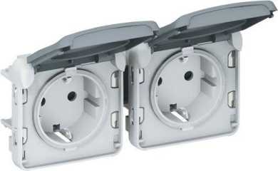 Steckdose 2-fach waagerecht Feuchtraum Modular Plexo 55 grau 