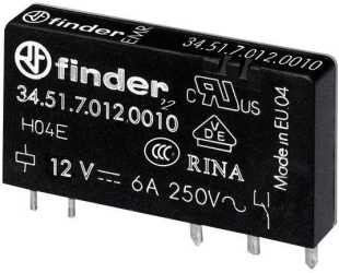 Steck- Printrelais elektromech. 1W 6A Spule 12V DC sensitiv Serie 34 