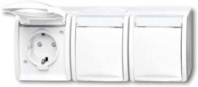Aufputz Steckdose waagerecht 3-fach mit Klappdeckel / Berührungsschutz 
