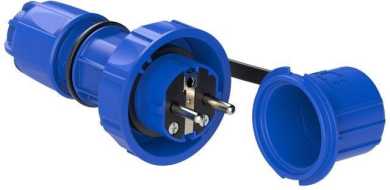 Schutzkontaktstecker druckwasserdicht blau 