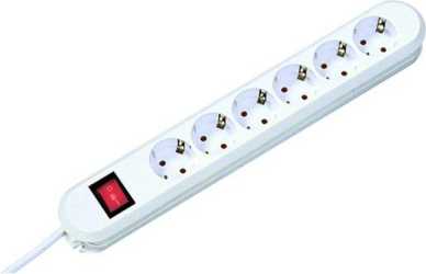 Tischverteiler 6 fach 1,5 m Zuleitung erhöh. Berührungsschutz und Schalter weiß 