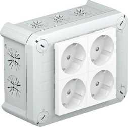 Kabelabzweigkasten 4 Schuko Steckdosen 33°,151x117x67,PP,ligr.RAL7035 