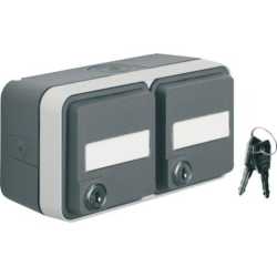 Steckdose SCHUKO 2-fach waagerecht Klappdeckel AP grau/lichtgrau matt 