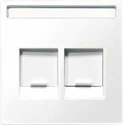 Zentralplatte für Modular Jack 2-fach mit Schriftfeld polarweiß 