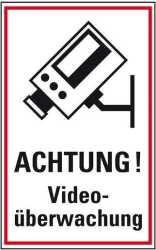 Hinweisschild ACHTUNG! Videoüberwachung Kunststoff 300 x 200mm 