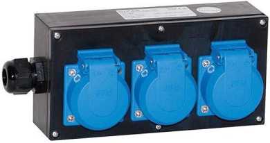 Vollgummi Wandverteiler Aufputz Verteilergehäuse schwarz IP44 3xSchuko 1xKV M20 