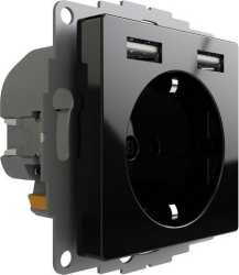 Schuko Steckdose mit 2 USB-Anschlüssen schwarz glänzend 12W 2,4A 