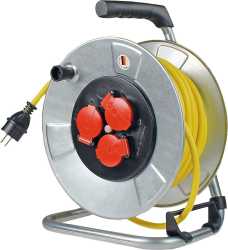 Kabeltrommel Metall IP44 mit 25m AT-N07V3V3-F 3G1,5 3 Schukosteckdosen 