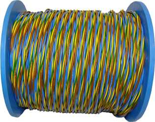 PVC-Aderleitung H07V-U 3x1,5 blau-braun-gelb/grün Spule 300 m 