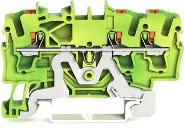 3-Leiter-Schutzleiterklemme mit Drücker 2,5 mm² mit Prüföffnung grün-gelb 
