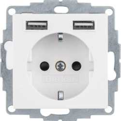 S.1/B.x Schutzkontaktsteckdose mit 2fach USB 2,4 A polarweiß matt 