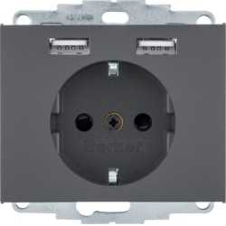 K.1 Schutzkontaktsteckdose mit 2fach USB 2,4 A anthrazit matt 