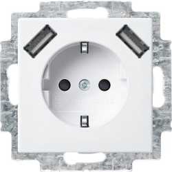 SCHUKO Steckdose Safety+ mit Shutter 2-fach USB-Anschluss Typ A Alpinweiß 