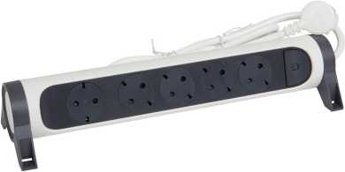 Drehbare Steckdosenleiste 5x Steckdose, 1,5m Kabel weiß-schwarz 