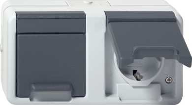 SCHUKO 2-fach waagrecht mit Klappdeckel WG Aufputz Grau 