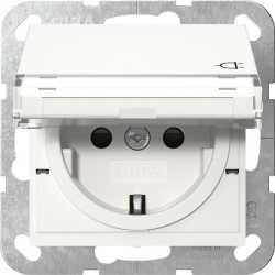 SCHUKO-Steckdose Klappdeckel Beschriftungsfeld + SH System 55 Reinweiß 