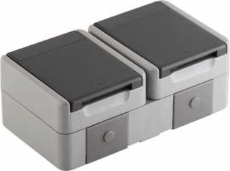 SET Steckdose Schuko Doppelt horizo. IP44 2x2P+E 16 A 250 V BV grau 