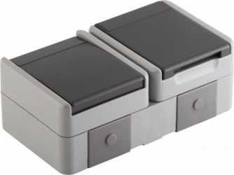 SET Steckdose Schuko+Schalter Wechs IP44 16 A + 10 AX 250 V BV grau 