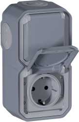 Plexo New Feuchtraum-AP Vorverdrahtete vertikale 2-fach Schuko-Steckdose Grau 