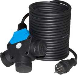 Schuko Verlängerung 25m Gummischlauchleitung 3x1,5 schwarz und Schuko Stecker 