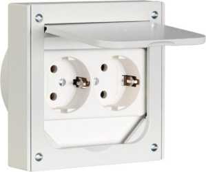 Einbaugeh. Alu-Druckguss grau 2-Fach-SCHUKO-Steckdose IP41 
