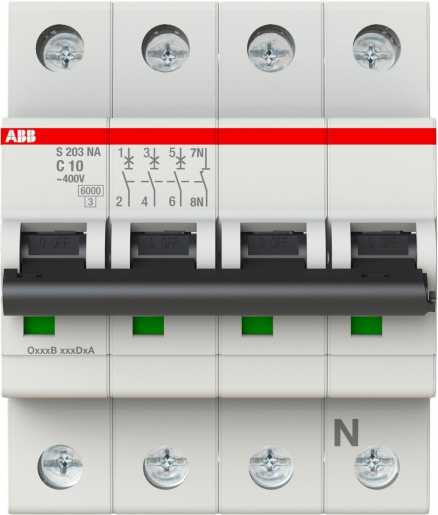 S203-C10NA Sicherungsautomat C-Char. 6 kA 10 A 3P+NA 
