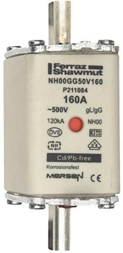 NH-Sicherung gG Gr.00 500VAC/250VDC 160A mit spannungsführenden Grifflaschen 