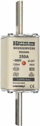 NH-Sicherung gG Gr.2 500VAC/250VDC 200A mit spannungsführenden Grifflaschen 