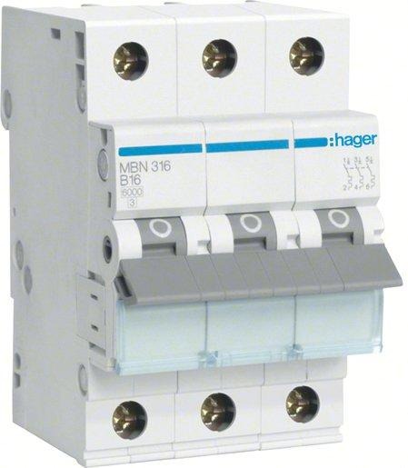 Leitungsschutzschalter 3 polig 6kA B-Charakteristik 16A 3 Module 