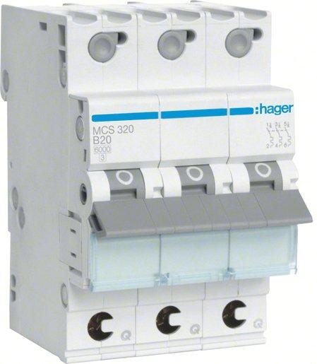 Leitungsschutzschalter 3-polig 6kA C-Charakteristik 20A QuickConnect 3 Module 