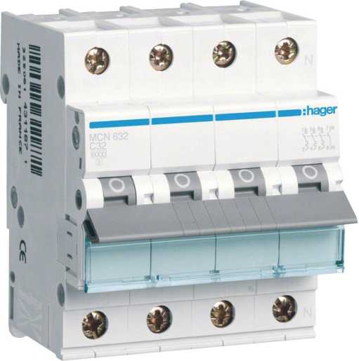 LS-Schutzschalter 4-polig 6kA /6kA C-Char 32A 4TE 