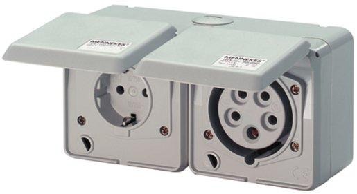 AP Doppelsteckdose Cepex 1xSSTD, 1x16A 5P 400V 6h IP44 lichtgrau 