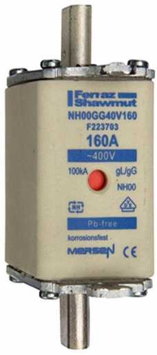 NH-Sicherung gG Gr.00 400VAC 160A mit spannungsführenden Grifflaschen 