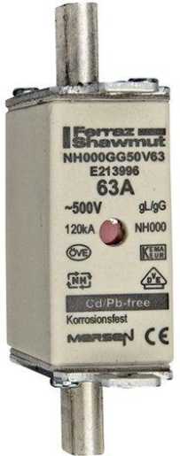NH-Sicherung gG Gr.000 500VAC/250VDC 50A mit spannungsführenden Grifflaschen 
