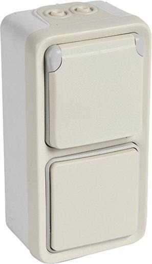 Kombination Aus-/ Wechsel 1-p Steckdose(SL) Feuchtr. Aufputz Plexo 55 