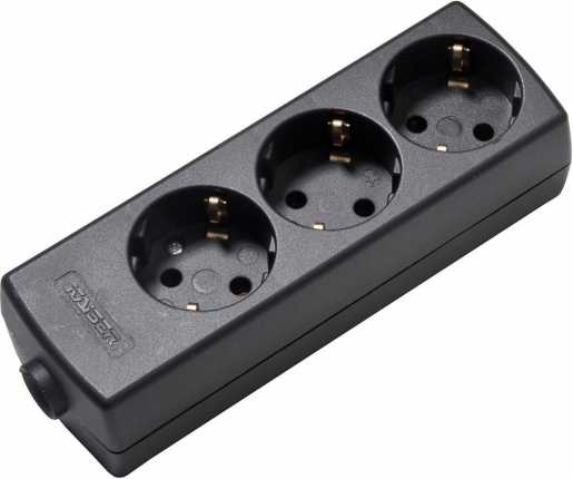 Tischverteiler ohne Kabel 3-fach schwarz 45° gedreht 