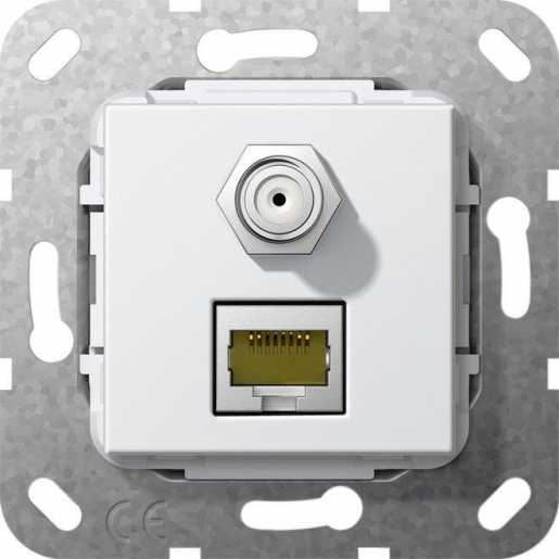 MJ RJ45 Cat 6A 10 GB SAT F Gender Ch. Einsatz für System 55 reinweiß 