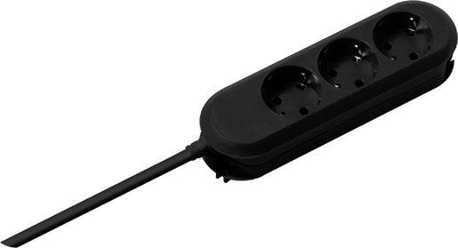 Tischverteiler 3 x Schuko schwarz mit Zuleitung im Polybeutel 