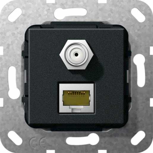 MJ RJ45 Cat 6A 10 GB SAT F Gender Ch. Einsatz für System 55 schwarz matt 