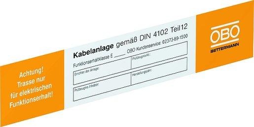 Kennzeichnungsschild für Kabelanlage-Funktionserhalt 