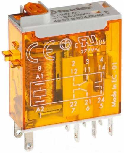 Miniaturrelais 2W / 8A / 230VAC Prüftaste + mech. Anzeige Serie 46 