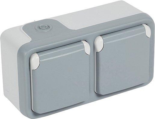 2-fache Schuko Feuchtraum Steckdose Aufputz Plexo 55 grau 