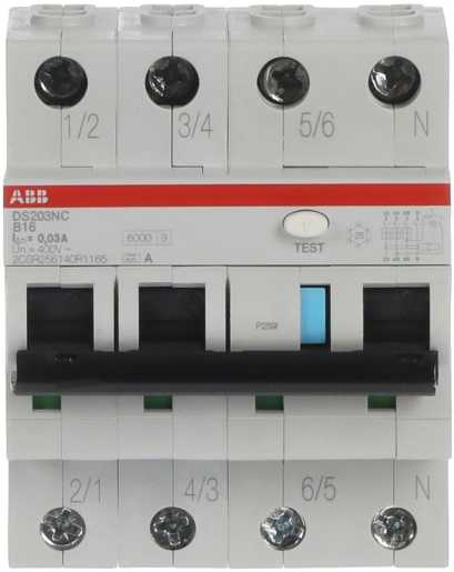 FI/LS Typ A 3+N-polig Charakteristik B Bemessungsstrom 16A 30mA 6kA 