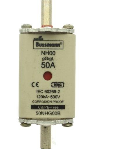Sicherungseinsatz Niederspannung 50 A AC 500 V NH00 gL/gG IEC Doppelkennmelder 