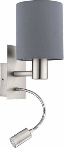 Wandleuchte PASTERI E27+LED 1x40W+1x3,5W nickel-matt/grau mit Schalter 